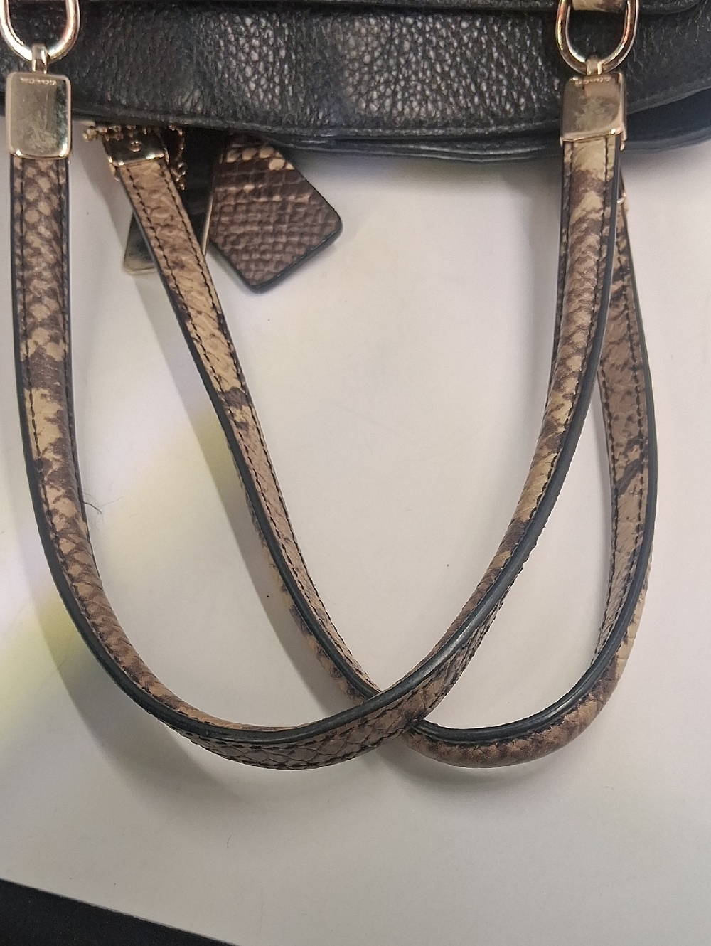 Coach Black & Cream Pebbled Leather Crossbody with Snake-Print Trim - Picture 7 of 10